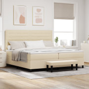 vidaXL Boxspring Säng med Madrass & Pall Cream 200x200 cm Tyg