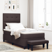 vidaXL Boxbed med madrass och bänk mörkbrun 90x190 cm tyg
