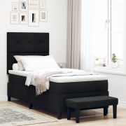 vidaXL Boxfjädersäng med madrass & bänk Svart 90x200 cm Tyg