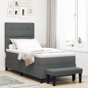 vidaXL Boxspring säng med madrass & bänk mörkgrå 100x200 cm tyg