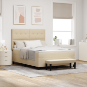 vidaXL Boxspring Säng med Madrass & Bänk Kräm 140x200 cm Tyg