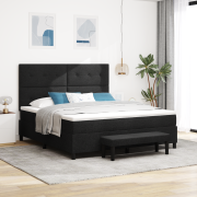 vidaXL Box Spring Säng med Madrass & Bänk Svart 180x200 cm Tyg