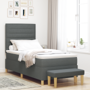 vidaXL Box Spring Säng med Madrass & Bänk Mörkgrå 100x200 cm Tyg