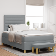 vidaXL Box Spring Säng med Madrass & Bänk Ljusgrå 120x190 cm Tyg
