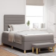 vidaXL Boxsäng med madrass och bänk Taupe 120x200 cm Tyg