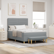 vidaXL Boxspringbädd med madrass och bänk ljusgrå 140x200 cm tyg