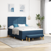 vidaXL Boxspring säng med madrass & bänk blå 140x200 cm tyg