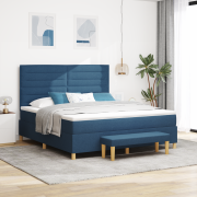 vidaXL Boxspring-säng med madrass och bänk Blå 180x200 cm Tyg