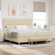vidaXL Boxspring Säng med Madrass & Bänk Gräddvit 200x200 cm Tyg