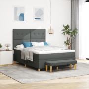 vidaXL Bäddmadrass med madrass och bänk Mörkgrå 140x200 cm Tyg