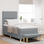 vidaXL Box Spring Säng med Madrass & Bänk Ljusgrå 90x200 cm Tyg