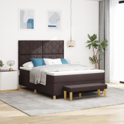 vidaXL Boxfjäderbed med madrass & bänk Mörk brun 140x200 cm Tyg