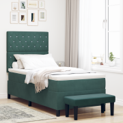 vidaXL Boxfjädersäng med madrass och bänk mörkgrön 90x200 cm sammet