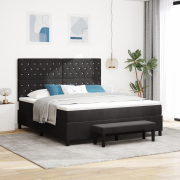vidaXL Box Spring Säng med Madrass & Bänk Svart 180x200 cm Sammet
