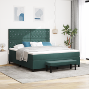 vidaXL Boxspring Säng med Madrass & Bänk Mörkgrön 180x200 cm Sammet