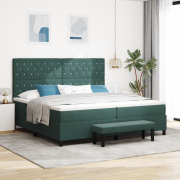 vidaXL Box Spring Säng med Madrass & Bänk Mörkgrön 200x200 cm Sammet