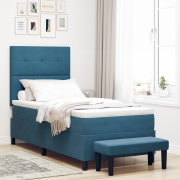 vidaXL Box Spring Säng med Madrass & Bänk Mörkblå 90x190 cm Sammet