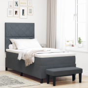 vidaXL Sängbotten med madrass och bänk mörkgrå 90x190 cm sammet