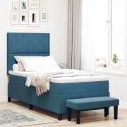 vidaXL Bäddmadrass med madrass & bänk mörkblå 90x200 cm velour