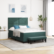 vidaXL Sängbotten med madrass & bänk Mörkgrön 140x200 cm Sammet