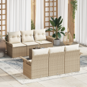 vidaXL 7-delars trädgårdsofa set med kuddar beige poly rattan