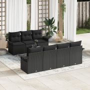 vidaXL 8 Delat Trädgårdsoff set med Kuddar Svart Poly Rattan