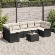vidaXL 8-delars trädgårdsofa set med kuddar svart poly rattan