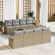 vidaXL 9-delars trädgårdsoffset med kuddar beige poly rattan
