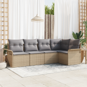 vidaXL 5-delat trädgårdsoffmöbelset med kuddar Beige Poly Rattan