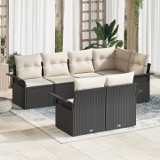 vidaXL 7-delars Trädgårdsoff Set med Kuddar Svart Poly Rattan