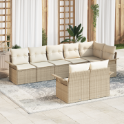 vidaXL 8-delat trädgårdsoffset med kuddar beige polyroting