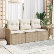 vidaXL 3-delat trädgårdsoffset med kuddar Beige Poly Rattan