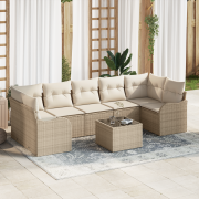 vidaXL 8 Delar Trädgårdssofa Set med Kuddar Beige Poly Rattan