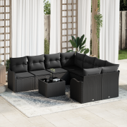 vidaXL 9-delat trädgårdsoff-set med kuddar Svart Poly Rattan
