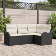 vidaXL 4-delad Trädgårdssoffa Set med Kuddar Svart Poly Rattan