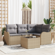 vidaXL 5 Delar Trädgårdsoffaset Med Kuddar Svart Poly Rattan