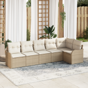 vidaXL 6-delars trädgårdsoff-set med kuddar beige polyrotting