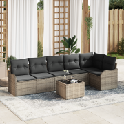 vidaXL 6-delat trädgårdsoffaset med kuddar svart poly rattan