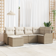 vidaXL 6 delars trädgårdsoffset med kuddar beige poly rotting