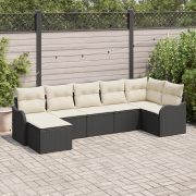 vidaXL 7-delat trädgårdsoffaset med kuddar svart poly rattan