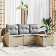 vidaXL 4-delars trädgårdsoffset med kuddar Beige Poly Rattan