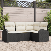 vidaXL 4-delad trädgårdsoff set med dynor i svart poly rattan