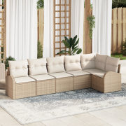 vidaXL 6 Delars Trädgårdsoff Set med Kuddar Beige Poly Rattan
