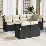 vidaXL 7 Delars Trädgårdsoffa Set med Kuddar Svart Poly Rattan