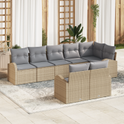 vidaXL 8-delars Trädgårdsoffaset med Kuddar Beige Poly Rattan