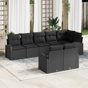 vidaXL 8 Delar Trädgårdsoffa Set med Kuddar Svart Poly Rattan