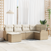 vidaXL 6-delat Trädgårdsoff-set med Kuddar Beige Poly Rottin
