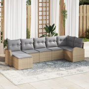 vidaXL 7-delad Trädgårdsoffset med Kuddar Beige Poly Rattan
