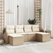 vidaXL 6-delat Trädgårdsoffasett med Kuddar Beige Poly Rattan