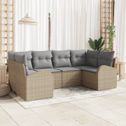 vidaXL 6 Delar Trädgårdsoff-set med Kuddar Beige Poly Rattan